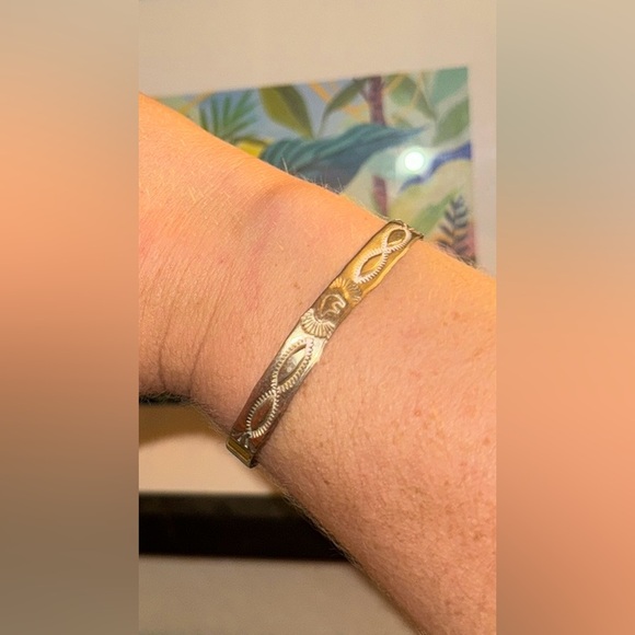 Sterling Silver Handmade Stamped Native Bear Bangle - Picture 3 of 7